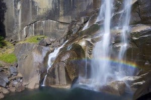 Waterfall known as Vernal Fall falling on a smooth wall of granite in Yosemite National Park, California, USA