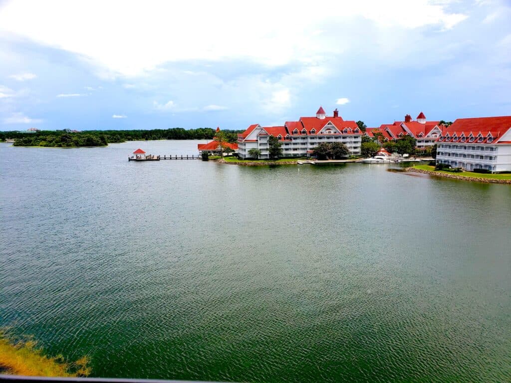 view of the Grand Floridian from the monorail