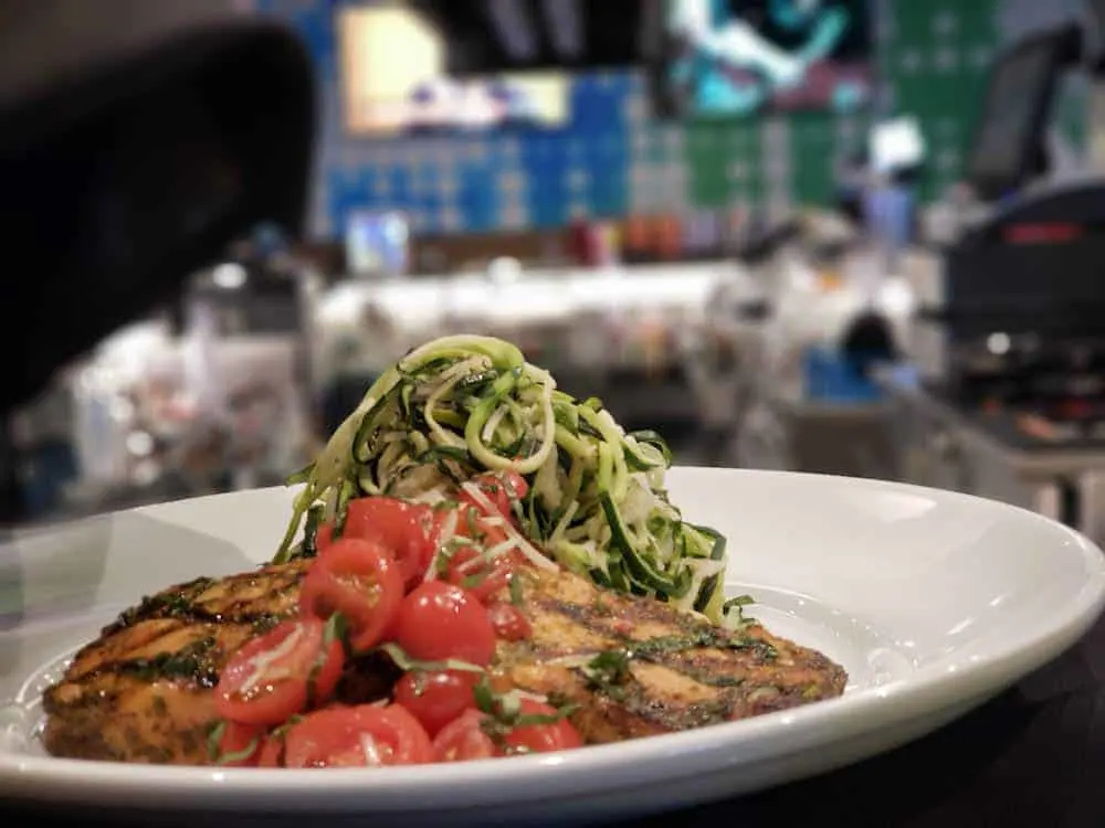 Salmon and Zoodles at Dave and Buster's